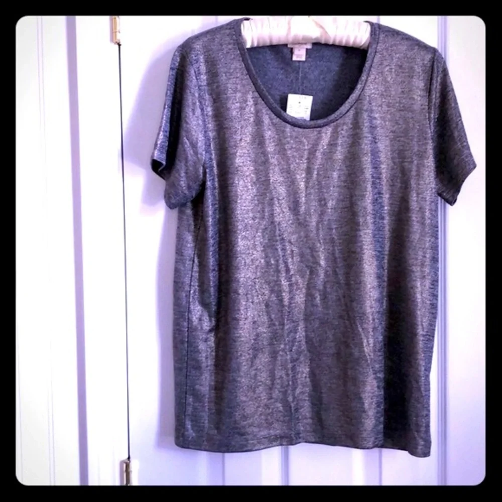 J Crew Liquid Silver Metallic Shirt Soft Reflective‎ Glow Top